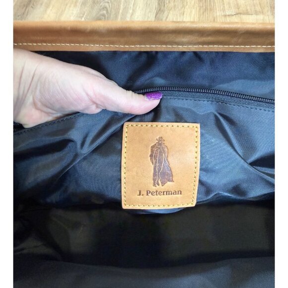 J. Peterman Co Mens Leather Bag Gladstone Travel Weekender Tan Removable Strap - Picture 8 of 11